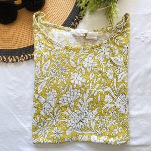 Rachel Ashwell Linen Yellow Green Floral Print Short Sleeve Tee